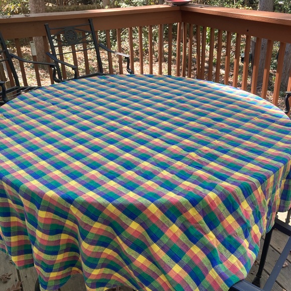 Round plaid cotton tablecloth - Picture 5 of 5